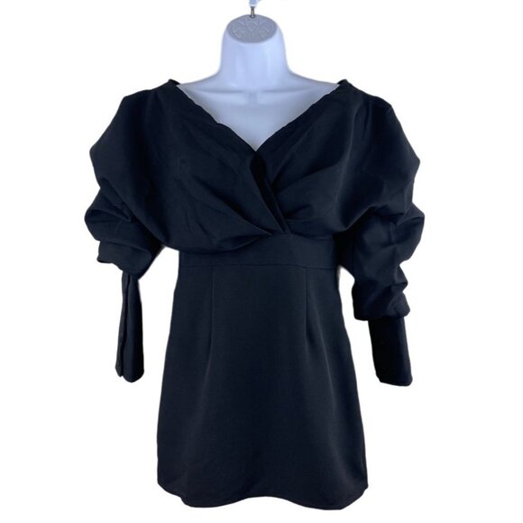 NEW! Fashion Nova Got It In The Bag Puff Sleeve Mini Dress Black Size XS - Picture 2 of 11